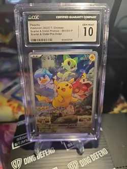 Pikachu 001/SV-P CGC 10 CHINESE Scarlet & Violet Promo Pokemon TCG Card GEM MINT - Image 1