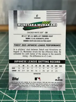 2026 Topps Finest Munetaka Murakami RC Refractor Common #8 Chicago White Sox - Image 2