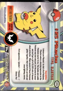 #25 PIKACHU Black Logo Pokemon Topps TV Animation Edition Card 1999 - Image 2
