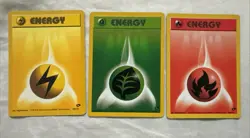 LP Pokemon ENERGY X3 Card Unlimited GYM Challenge Fire Grass Lightning - Image 1