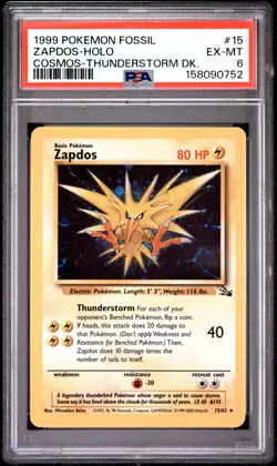 1999 Pokemon Fossil Zapdos Holo 15/62 Cosmos Thunderstorm Dk PSA 6 - Image 1