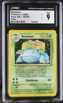 CGC 9 MINT Venusaur 15/102 Base Set Holo Pokemon Card - Image 1