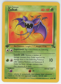 Zubat 57/62 1st Edition NM LP MP HP Common Fossil Pokemon Card 1999 First - Image 1