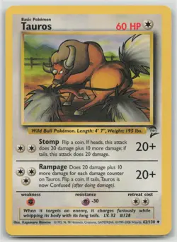 Tauros 62/130 Uncommon Base Set 2 Pokemon Lightly Played - Image 1