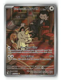 Team Rocket's Meowth 203/182 Illustration Rare Destined Rivals Pokemon Holo NM - Image 1