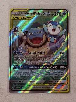 Pokemon Blastoise & Piplup GX TAG TEAM Secret Rare Full Art Holo 215/236 🔥 NM-M - Image 1