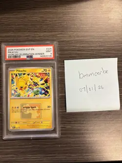 WINNER STAMPED PSA 9 Pikachu SVP 225 Worlds Celebration Prize Promo Pokemon Card - Image 1