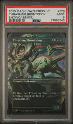 MTG Lost Caverns of Ixalan - Thrashing Brontodon - Foil- Borderless Art - PSA 9 - Image 1