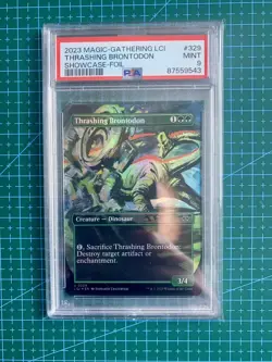 MTG Lost Caverns of Ixalan - Thrashing Brontodon - Foil- Borderless Art - PSA 9 - Image 2