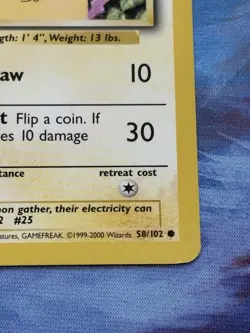 1999 Pokemon Base Set #58/102 Pikachu 4th Print - Image 5