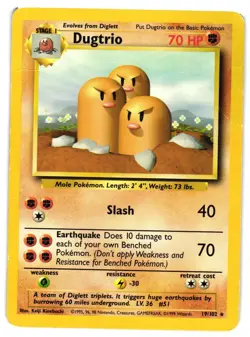 Pokemon TCG Dugtrio Base Set 19/102 Unlimited Rare DMG - Image 1