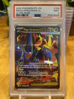 Pokemon TCG MEGA HERACROSS ex Phantasmal Flames EN Ultra Rare 108/094 PSA 9 Mint - Image 1