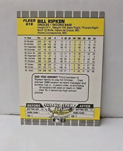 BILL RIPKEN 1989 FLEER BLACK BOX OVER ERROR CARD! BALTIMORE ORIOLES!! - Image 2