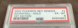 2000 Pokemon Neo Genesis #2 Azumarill Holo 1st Edition PSA 6 - Image 3