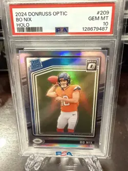 2024 Donruss Optic - Bo Nix #209 - RC Rated Rookie Holo Prizm - PSA 10 GEM MT - Image 1