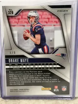 2024 Panini Prizm - Rookies Drake Maye #329 Green Sparkle Prizm 8/8 (RC) - Image 2