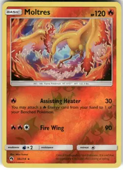 Moltres 38/214 Rare Lost Thunder Pokemon Reverse Holo Near Mint - Image 1