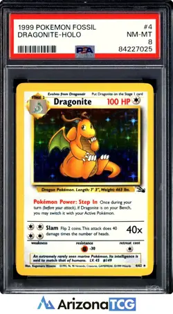 Pokemon 1999 Dragonite 4/62 Holo Fossil PSA 8 - Image 1