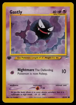 Gastly 65/105 Common Neo Destiny Pokemon 1st Edition Lightly Played - Image 1