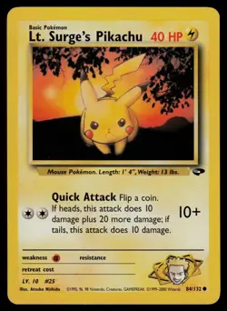 Lt. Surge's Pikachu 84/132 Common Gym Challenge Pokemon Unlimited Lightly Played - Image 1