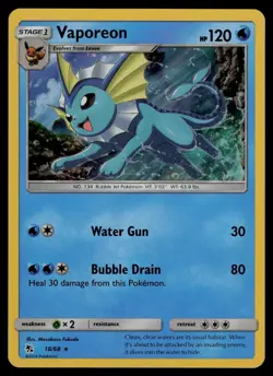 Vaporeon 18/68 Holo Rare Hidden Fates Pokemon Lightly Played - Image 1