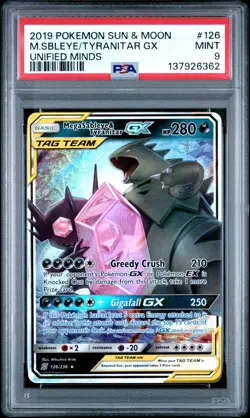 PSA 9 2019 POKEMON SUN & MOON UNIFIED MINDS 126 MEGA SABLEYE & TYRANITAR GX - Image 1