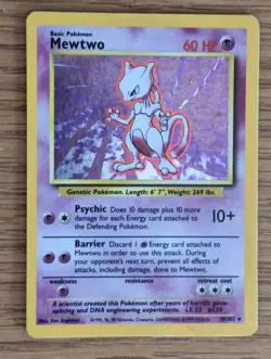 Pokemon Mewtwo TCG Base Set Holo Unlimited Rare Card 10/102 - Image 1