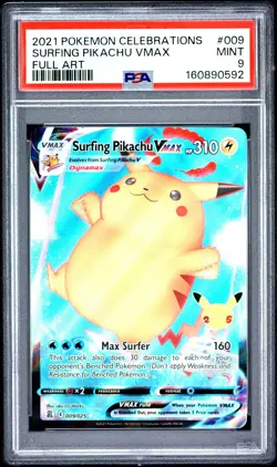 2021 Pokemon Celebrations #009 Surfing Pikachu Vmax Full Art PSA 9 - Image 1