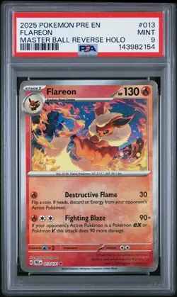 2025 POKEMON PRE EN-PRISMATIC EVOLUTIONS 013 FLAREON MASTER BALL REVERSE HOLO - Image 1