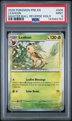 2025 POKEMON PRE EN-PRISMATIC EVOLUTIONS 005 LEAFEON MASTER BALL REVERSE HOLO - Image 1