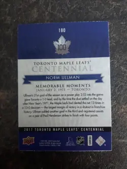 2017 Upper Deck Toronto Maple Leafs Centennial Memorable Moments Norm Ullman - Image 2