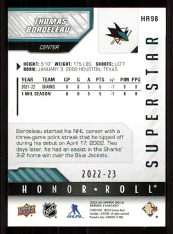 2022-23 Upper Deck Honor Roll #HR98 Thomas Bordeleau - Image 2
