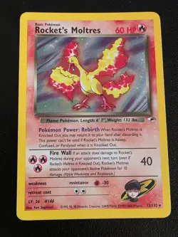 Rocket's Moltres 12/132 Gym Heroes Holo Rare Pokemon Card LP Ungraded Unlimited - Image 1