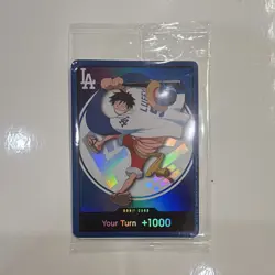 Bandai Namco One Piece Card Game LA Dodgers Monkey D. Luffy DON!! Holo - Image 1
