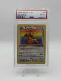 1999 Pokemon Fossil 1st First Edition Dragonite 19/62 Non Holo PSA 8 NM-MT - Image 1