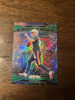 2024 Panini Prizm - Fireworks Drake Maye #22 Green Prizm (RC) NFL Football Card - Image 1