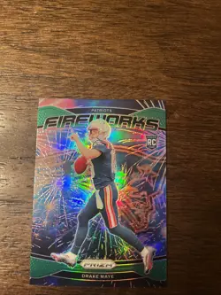 2024 Panini Prizm - Fireworks Drake Maye #22 Green Prizm (RC) NFL Football Card - Image 2