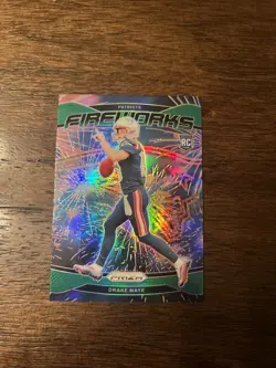 2024 Panini Prizm - Fireworks Drake Maye #22 Green Prizm (RC) NFL Football Card - Image 3