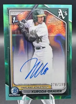 2024 Bowman Draft Chrome 1st Auto Josh Kuroda-Grauer Aqua Lava Refractor /199 - Image 1