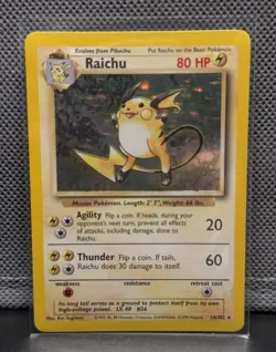 Pokemon TCG Base Set: Raichu 14/102 Holo Rare Unlimited English 1999 80HP - Image 2