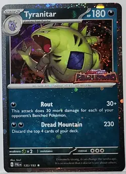 Swirls 🌀 Tyranitar 135/193 Cosmos Holo Heavily Bleed Error Rare Pokemon TCG ✨ - Image 2