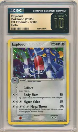 2005 Pokemon EX Emerald Exploud Holo Rare #3/106 CGC 10 PRISTINE POP 5 - Image 1
