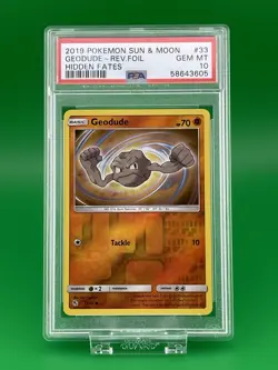 Pokemon Geodude Reverse Holo 33/68 Hidden Fates English PSA 10 2019 - Image 1