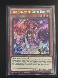 Yugioh! LP Libromancer Geek Boy - BACH-EN000 - Secret Rare - 1st Edition Lightly - Image 1