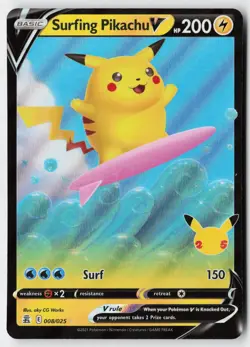 Pokemon Surfing Pikachu V 008/025 Holo V Rare Celebrations NM - Image 1
