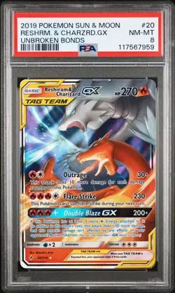 Reshiram & Charizard Gx 20/214 Unbroken Bonds Pokemon PSA 8 - Image 1