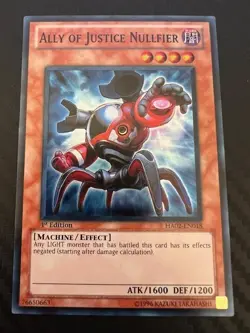 Yugioh Ally of Justice Nullfier HA02-EN018 Super Rare 1st Edition NM - Image 1