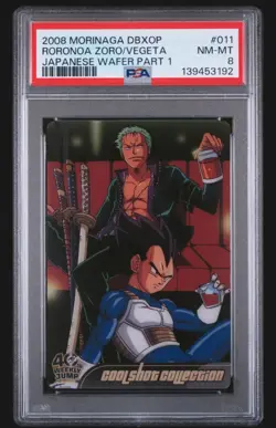 2008 Morinaga Dragon Ball X One Piece Wafer Card Zoro & Vegeta PSA8 - Image 1