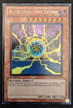 Ally of Justice Cosmic Gateway -Yugioh- HA02-EN022 -1st Ed- Secret Rare - Crease - Image 1