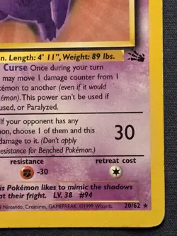 Gengar 20/62 Fossil Unlimited NON Holo Rare Pokemon Tcg 1999 WOTC (HP) - Image 4